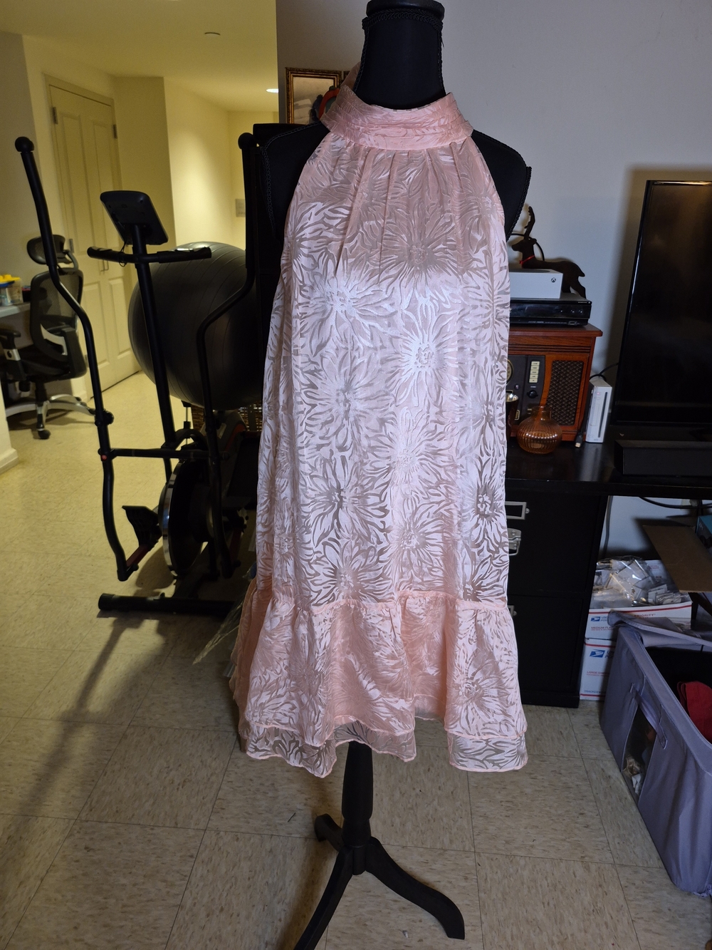 Adrianna Papell Light Pink Floral Halter Ruffle Hem Skirt